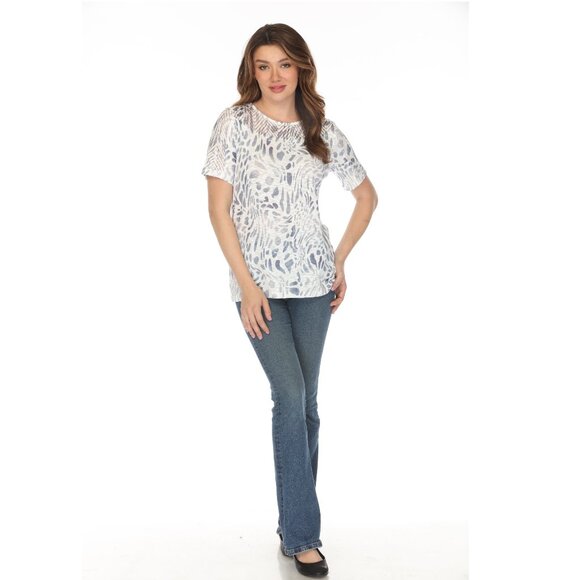 White grey modern printed Mesh Top - Picture 1 of 11